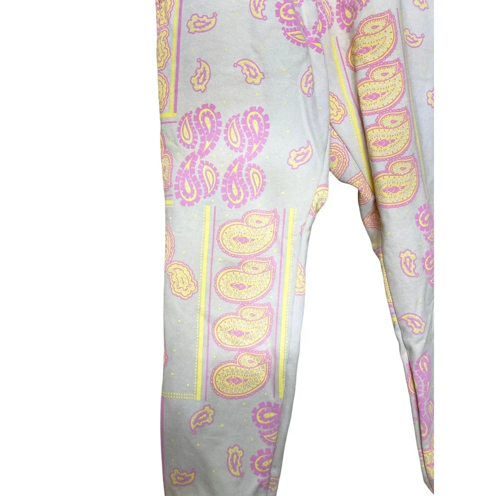 Bananas Monkey Womens Paisley Bandana Print Sweatpants‎ Joggers Pink Yellow Gray